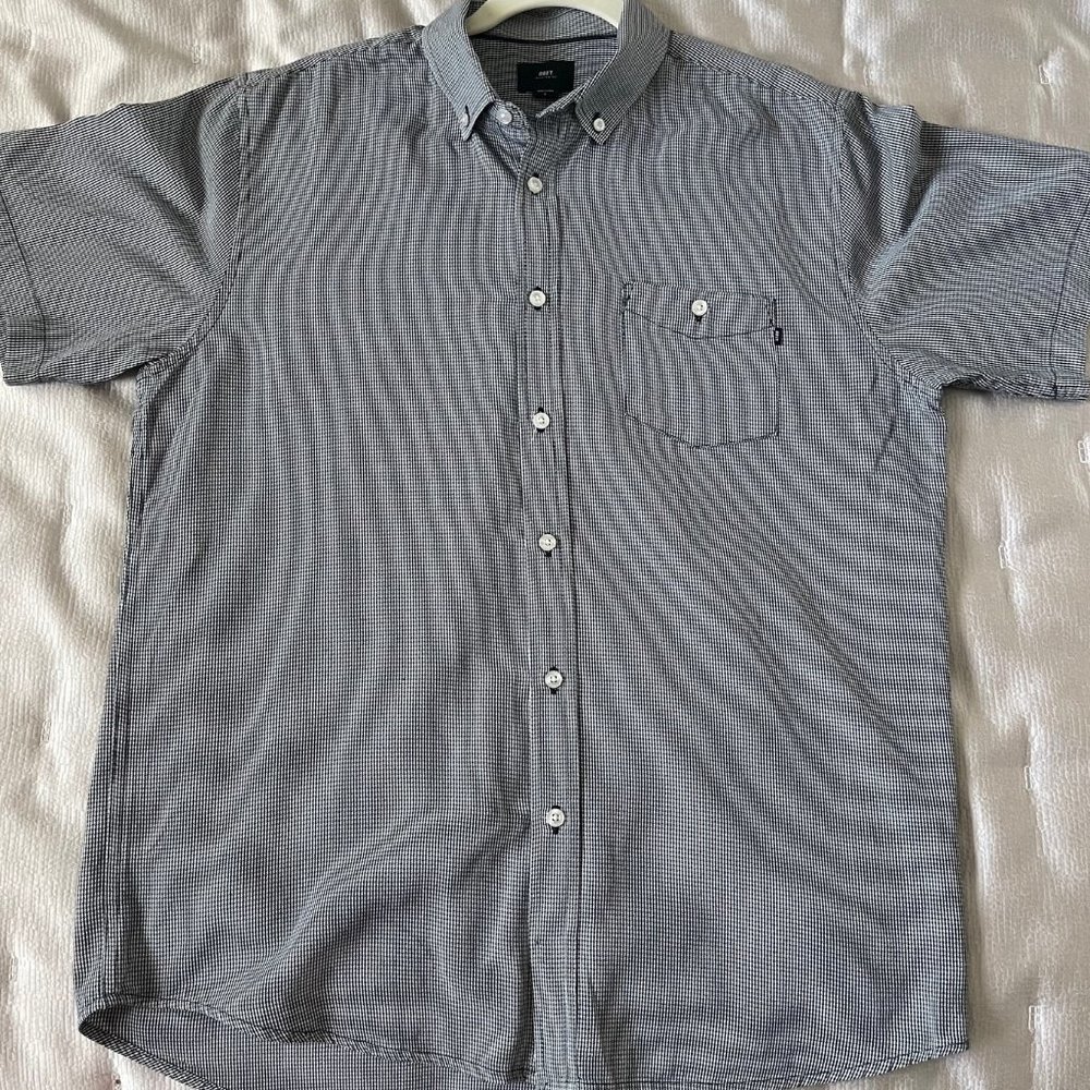 OBEY Men's Short Sleeve Button Down 100% Organic Cotton Shirt - Size Large